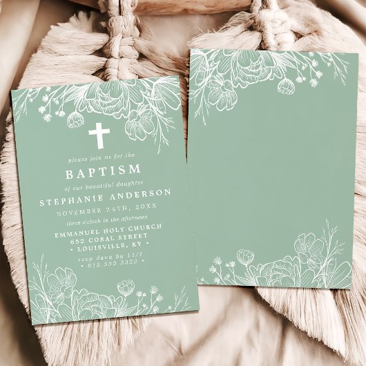 Taufe mit weißer Blume und Minze Einladung