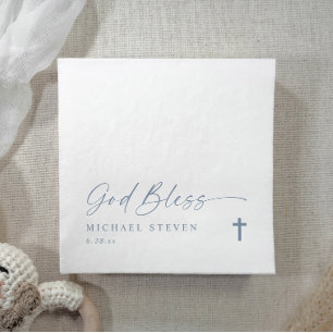 Taufe Modern Einfache Staubblaue Gott Segne Kreuz Serviette