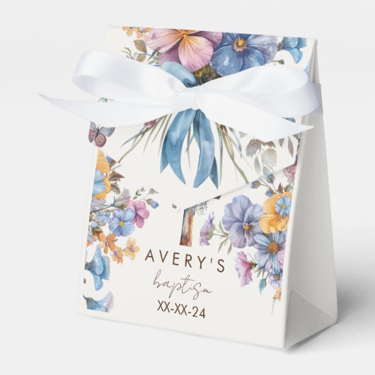 Taufe moderne blaue Aquarell kreuzen elegant Geschenkschachtel (Vorderseite)