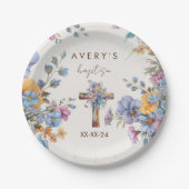 Taufe moderne blaue Aquarell kreuzen elegant Pappteller (Vorderseite)