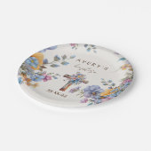 Taufe moderne blaue Aquarell kreuzen elegant Pappteller (Schrägansicht)