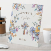 Taufe moderne blaue Aquarell kreuzen elegant Sockelschild (In Situ)