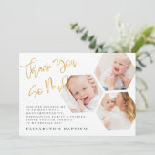 Taufe Moderne Fotos mit einfacher Chic Geometric Dankeskarte (Stehend Vorderseite)