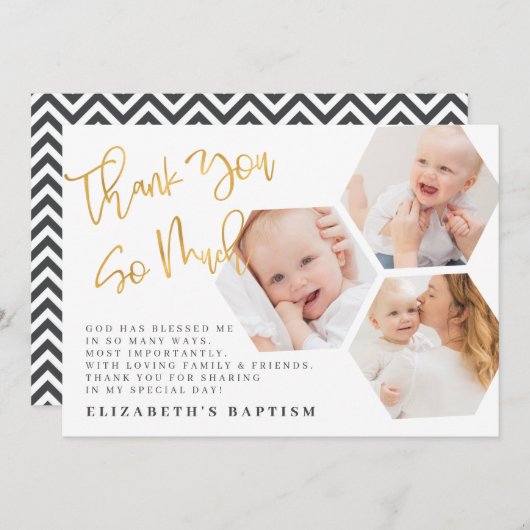 Taufe Moderne Fotos mit einfacher Chic Geometric Dankeskarte (Vorne/Hinten)