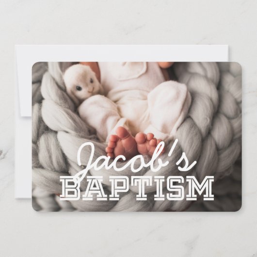 Taufe Moderne Minimalistische, preppy-Foto Einladung (Rückseite)