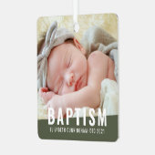 Taufe Modernes, benutzerfreundliches Baby-Foto Ornament Aus Metall (Vorderseite links)