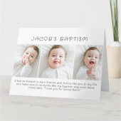 Taufe Modernes, einfaches Drei Foto Dankeskarte (Vorderseite)