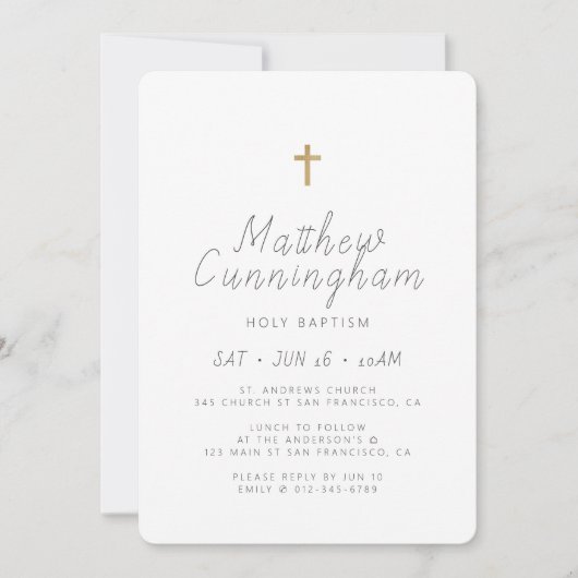 Taufe Modernes Minimalistisches Kreuz Einladung (Vorderseite)