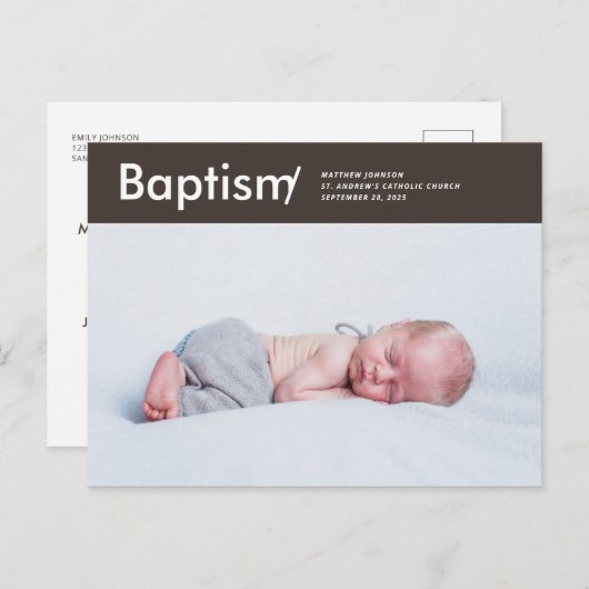 Taufe Modernes und einfaches Foto Postkarte (Vorne/Hinten)