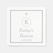 Taufe Monogram Initials Dusty Blue White Serviette (Vorderseite)