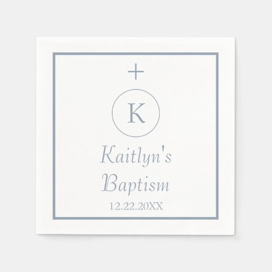 Taufe Monogram Initials Dusty Blue White Serviette (Vorderseite)