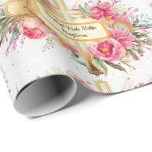 Taufe Name hinzufügen - Kreuz mit Blume Spray Geschenkpapier (Rolleneckpunkt)