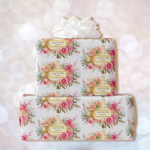 Taufe Name hinzufügen - Kreuz mit Blume Spray Geschenkpapier