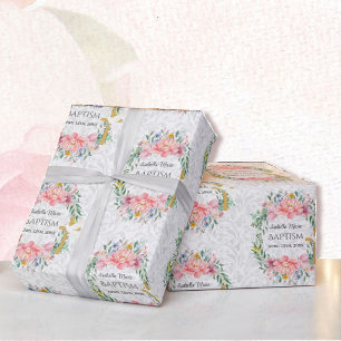 Taufe Name und Datumskorb Blume hinzufügen Geschenkpapier