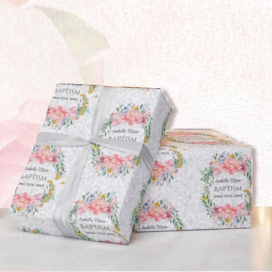 Taufe Name und Datumskorb Blume hinzufügen Geschenkpapier