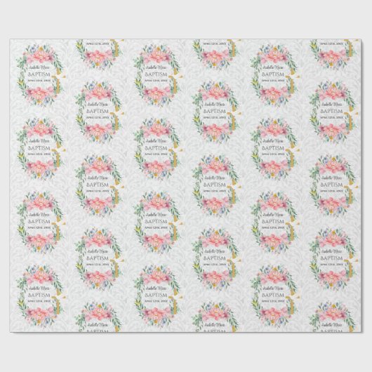 Taufe Name und Datumskorb Blume hinzufügen Geschenkpapier (Flach)