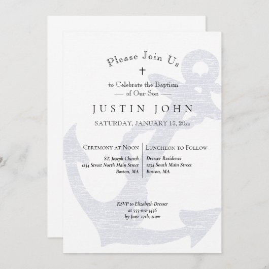 Taufe Nautical Anchor Blue Boy Einladung (Vorne/Hinten)