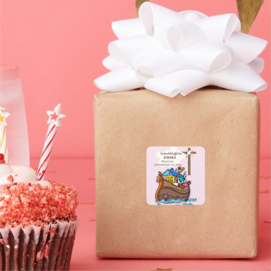 Taufe Noahs Arktochter Personalisiert Quadratischer Aufkleber (Party)