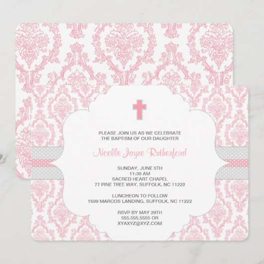 Taufe oder Erste Kommunion Einladung für Mädchen / (Vorne/Hinten)