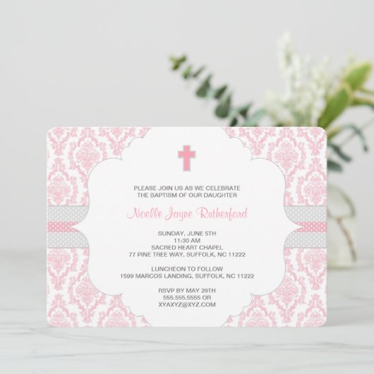 Taufe oder Erste Kommunion Einladung für Mädchen / (Stehend Vorderseite)