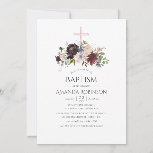 Taufe oder Weihnachtsfeier für Burgund und Blüte Einladung (Vorderseite)