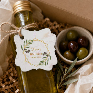 Taufe Olivenzweig Botanisch Geometrisch Marmor Geschenkanhänger
