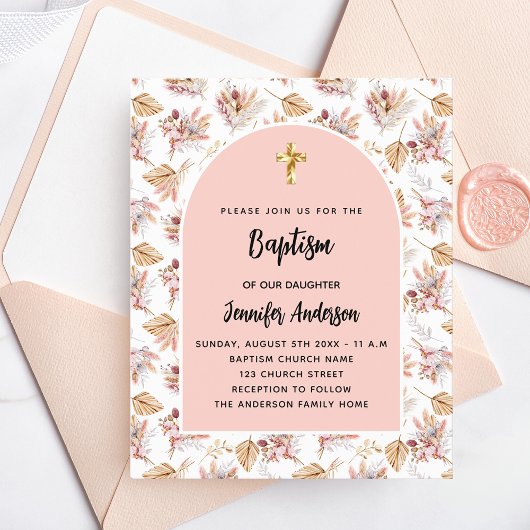 Taufe Pampas Blume Rose Gold Einladung Flyer