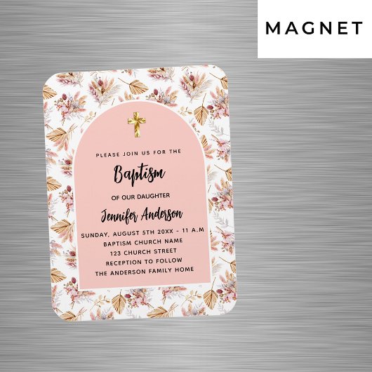 Taufe Pampas Blume Rose Gold Rosa Einladung Magnet