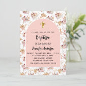 Taufe Pampas Blume Rose Gold Rosa Mädchen Einladung (Stehend Vorderseite)