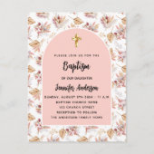 Taufe Pampas Blume Rose Gold Rosa Mädchen Einladungspostkarte (Vorderseite)