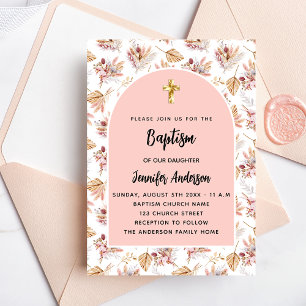 Taufe Pampas Blume Rose Gold Rosa Mädchen Luxus Einladung