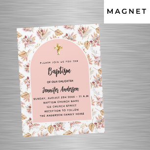 Taufe Pampas Blume Rose Gold Rosa Mädchen Luxus Magneteinladung