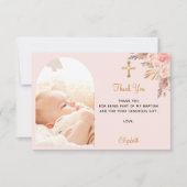 Taufe Pampas Grasbogen Foto Rosa Dankeskarte (Vorderseite)