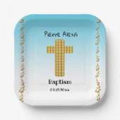 Taufe Party & Goldkreuz, Glitzer, Blau Pappteller (Vorderseite)