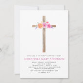 Taufe Pastel Pink Blütenrosa Rosenkreuz Einladung (Vorderseite)