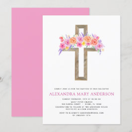 Taufe Pastel Pink Blütenrosa Rosenkreuz Einladung