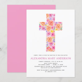Taufe Pastel Pink Blütenrosa Rosenkreuz Einladung
