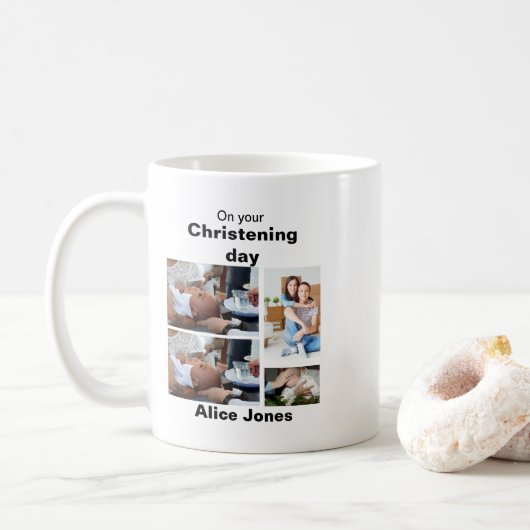Taufe Personalisiert 4 FotoCollage Kaffeetasse (Mit Donut)