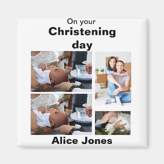 Taufe Personalisiert 4 FotoCollage Magnet (Vorne)