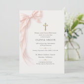 Taufe Pink Coquette Schleife Mädchen Einladung (Stehend Vorderseite)