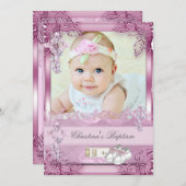 Taufe Pink Cross Girl Foto taufen Bloral Einladung (Vorne/Hinten)