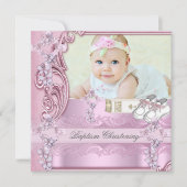 Taufe Pink Cross Girl Foto taufen Einladung (Vorderseite)