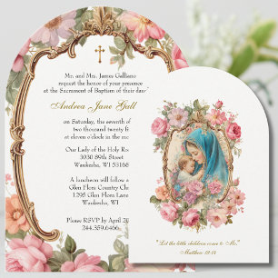 Taufe Pink Florale Mutter Maria Jesus Gold Einladung