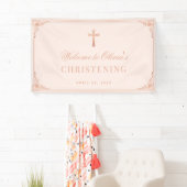 Taufe Pink Girl Christening Rose Gold Cross Banner (Insitu)