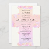 Taufe Pink Hydrangea Blumenkreuz Christlich Einladung (Vorne/Hinten)