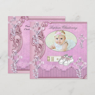 Taufe Pink Kreuz Mädchen Foto Taufe 2 Einladung