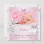 Taufe Pink Lace Foto Butterfly Cross Girl Einladung (Vorderseite)