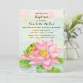 Taufe Pink Seerose & Laubfrosch Einladung (Stehend Vorderseite)