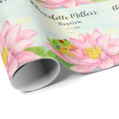 Taufe Pink Seerose & Laubfrosch Geschenkpapier (Rolleneckpunkt)
