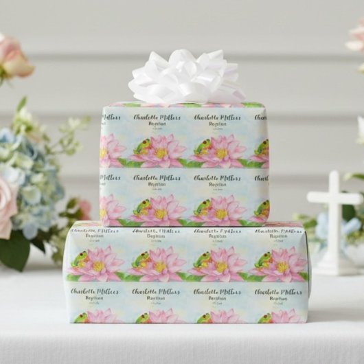 Taufe Pink Seerose & Laubfrosch Geschenkpapier